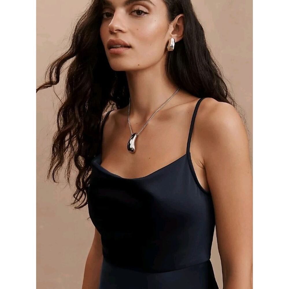 BHLDN EVENING SATIN DRESS 4 CALI SEDONA DRAPE NECK Black color - Picture 3 of 7